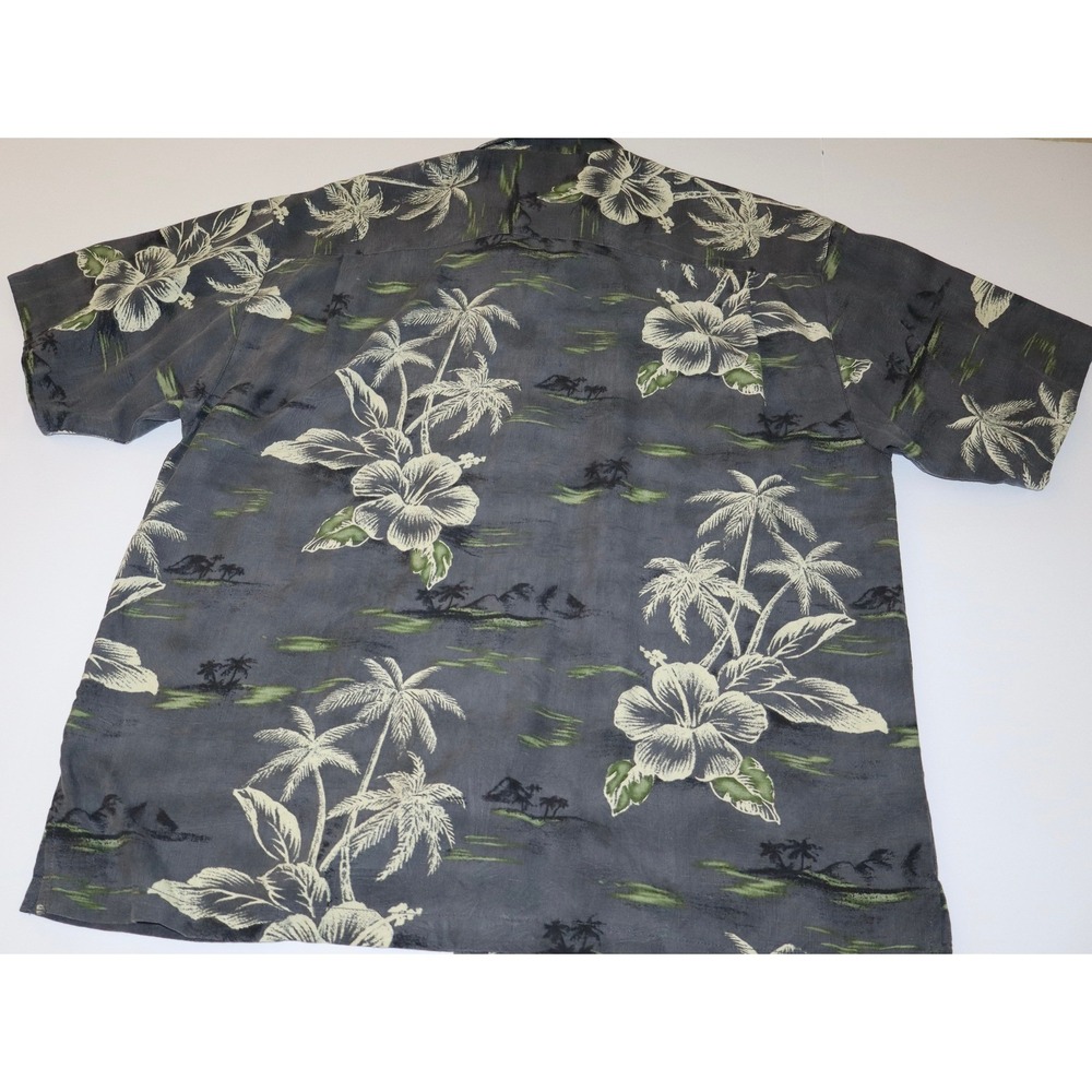 Tommy Bahama Mens XL Silk Tropical Palm Trees Gray Cruise Button Down Shirt - Picture 2 of 13